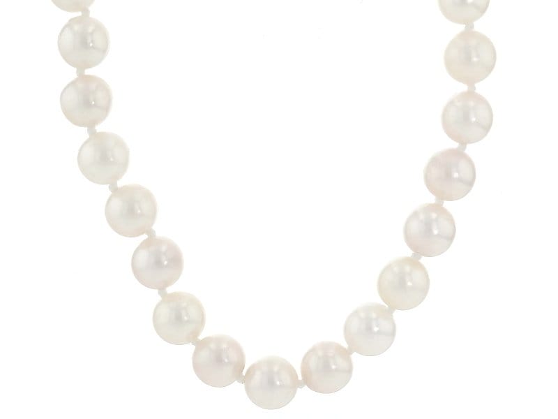 White Cultured Japanese Akoya Pearl 14k Yellow Gold Necklace