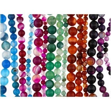 Agate Round Bead Strands Set of 15 in 5 Colors