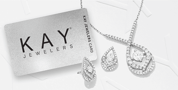 ZERO DOWN 12 MONTHS SPECIAL FINANCING† on purchases of \\$750 or more made with the KAY Jewelers Credit Card. LEARN MORE. Photo of a KAY Jewelers credit card arranged with fold and diamond ring and necklace.