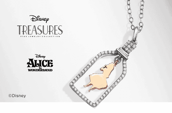 Disney Treasures Alice in Wonderland ''Alice'' Diamond Necklace 1/6 ct tw Sterling Silver & 10K Rose Gold 17''