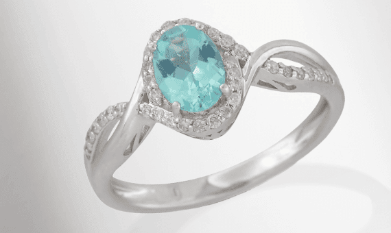 Oval-Cut Coastal Blue Apatite & Round-Cut Diamond Ring 1/8 ct tw Sterling Silver
