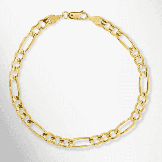 Solid Figaro Link Bracelet 14K Yellow Gold 8.5''
