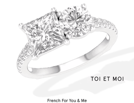 Toi et Moi Princess & Round-Cut Lab-Created Diamond Engagement ring 3-1/4 ct tw 14K White Gold