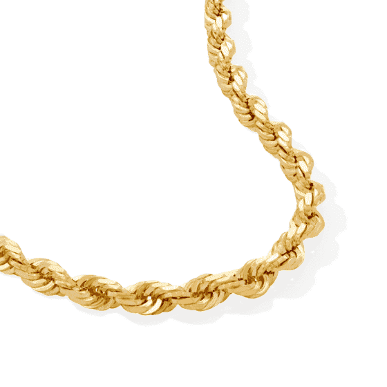 Semi-Solid Glitter Rope Chain 5.5mm 10K Yellow Gold 22''