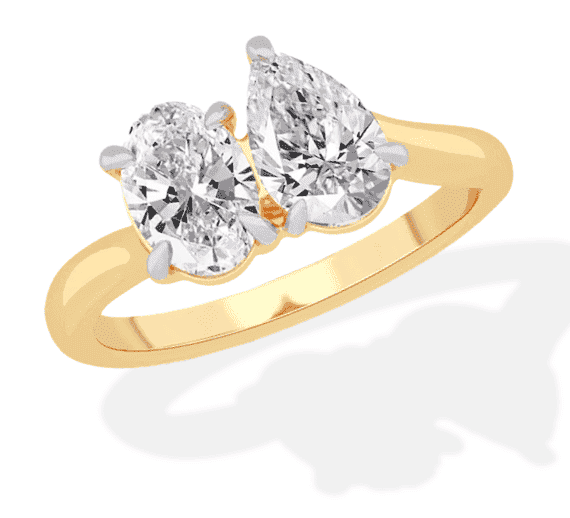 Toi et Moi Pear-Shaped & Oval-Cut Lab-Created Diamond Engagement ring 2 ct tw in 14K Yellow Gold