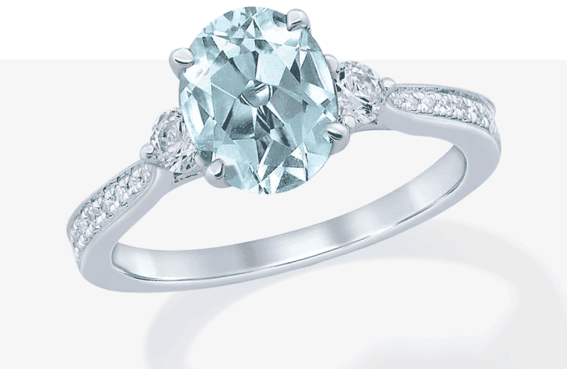 Oval Aquamarine Engagement Ring 1/3 ct tw Diamonds 14K White Gold