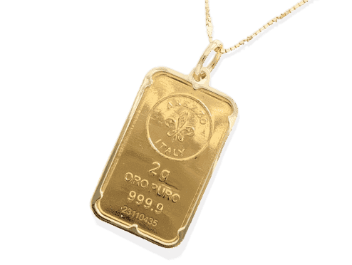 2 Gram Gold Bar Necklace 14K & 24K Yellow Gold 18''