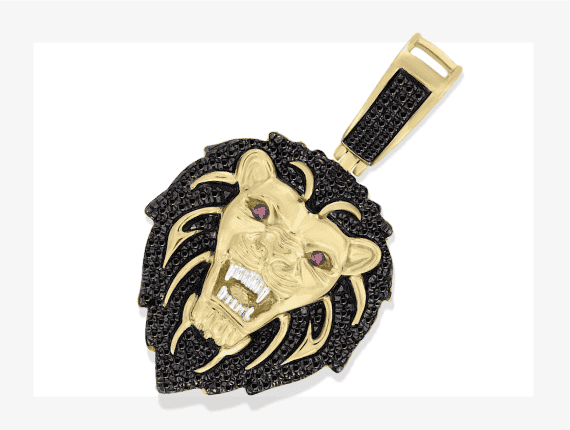 Men's Black Diamond & Ruby Lion Head Charm 5/8 ct tw 10K Yellow Gold