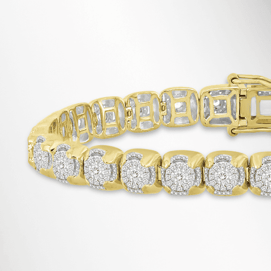 Men's Multi-Diamond Cupped Link Bracelet 1-1/4 ct tw 10K Yellow Gold 8.5''