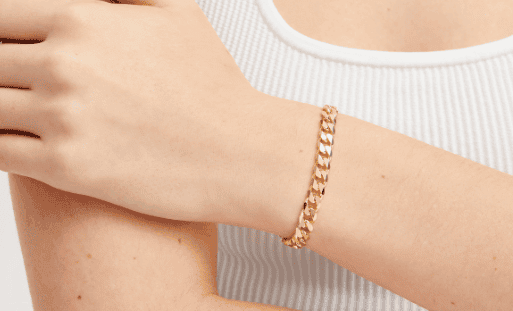 Diamond-cut Solid Curb Chain Bracelet 14K Yellow Gold 7.5''