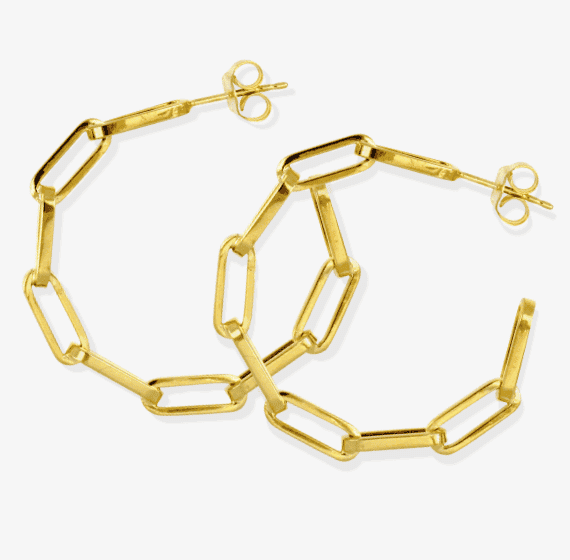 Paperclip Hoop Earrings 10K Yellow Gold 25mm