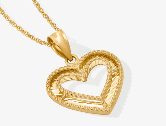 Diamond-Cut Mirror Heart Necklace 10K Yellow Gold 18''