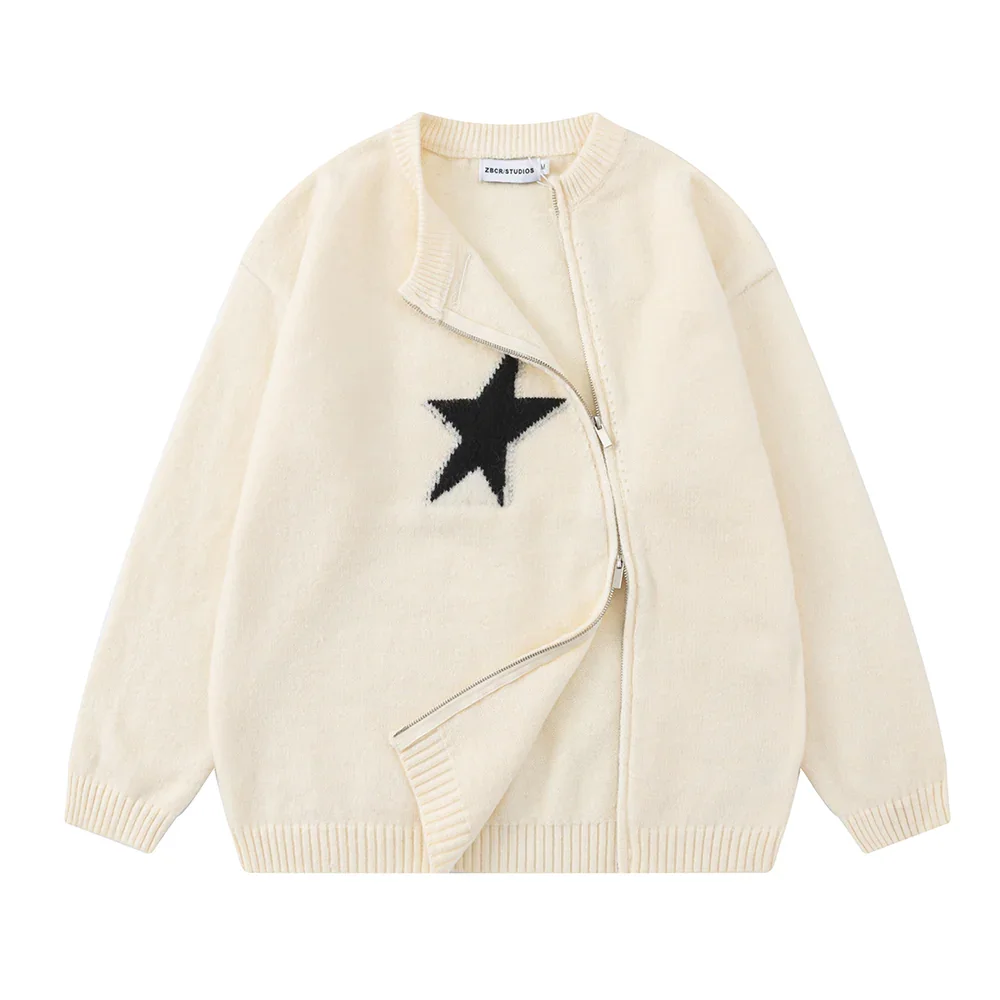Image of Solid Color Star Zipper Pullover Sweater