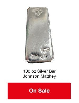 100 oz Silver Bar - Johnson Matthey on sale