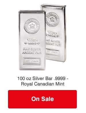 100 oz Silver Bar - Royal Canadian Mint on sale
