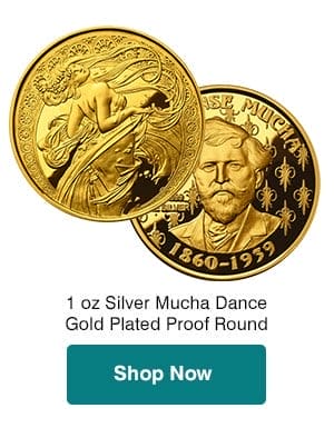1 oz Silver Mucha Dance Gold Plated Proof Round