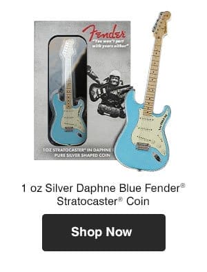 1 oz Silver Daphne Blue Fender® Stratocaster® Coin (2023)