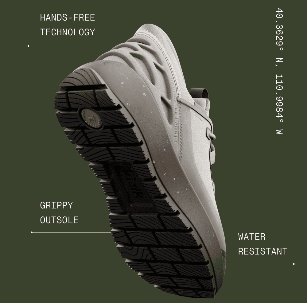 Hands-free technology. Grippy outsole. Water resistant.