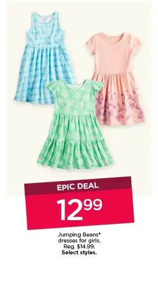 epic deal 12.99 jumping beans dresses for girls. select styles.