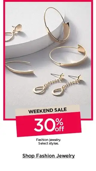 weekend sale 30% off fashion jewelry. select styles. shop fashion jewelry.
