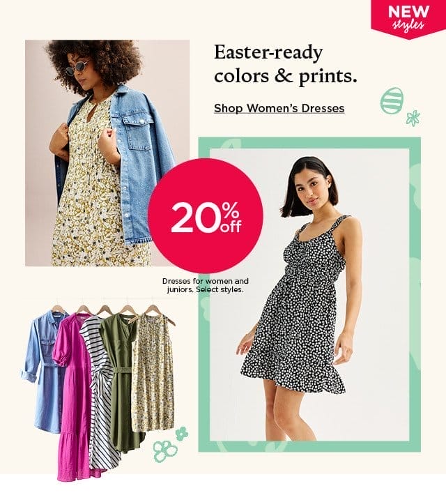 20% off dresses for women and juniors. select styles. shop women's dresses