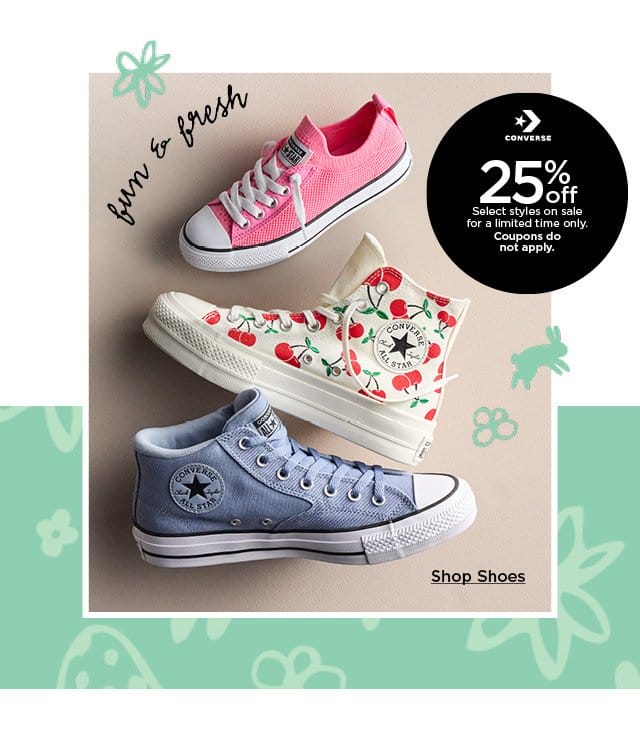25% off select converse styles on sale for a limited time only. coupons do not apply. shop now.