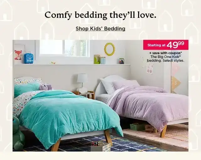 comfy bedding they'll love. shop kids' bedding.