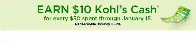 earn \\$10 kohls cash for every \\$50 spent. not valid on sephora at kohl's. shop now.