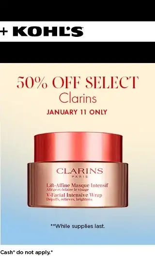 get 50% off top skincare brands. new deals everyday. select styles. 50% off select clarins. shop now.