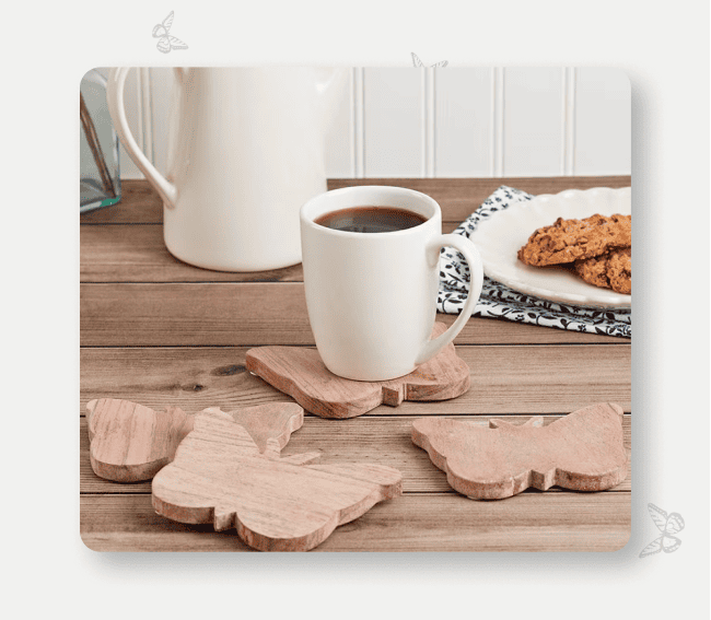 Set of 4 Dolly Parton Acacia Wood Butterfly Coasters