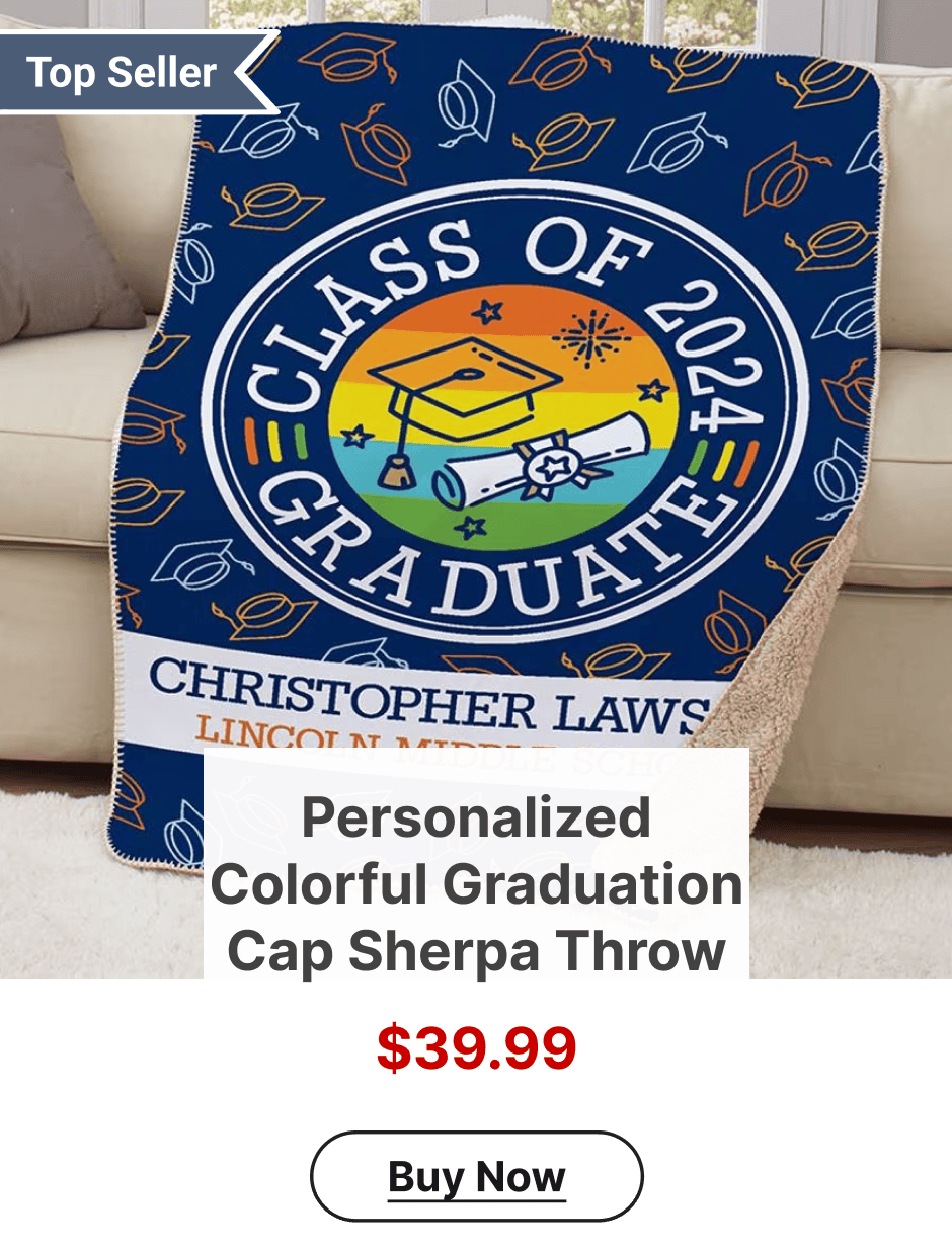 Personalized Colorful Graduation Cap Sherpa Throw