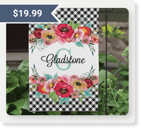 Personalized Gingham and Floral Garden Flag