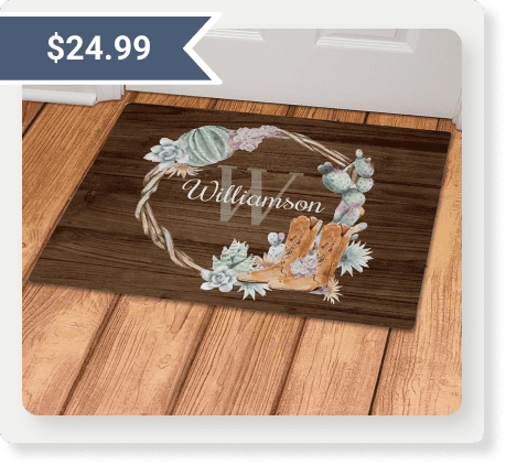 Personalized Watercolor Succulents and Cowboy Boots Doormat