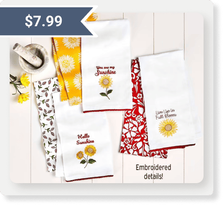 Set of 2 Summer Floral Embroidered Kitchen Towels