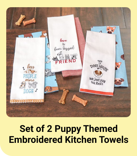 Set of 2 Puppy Themed Embroidered Kitchen Towels