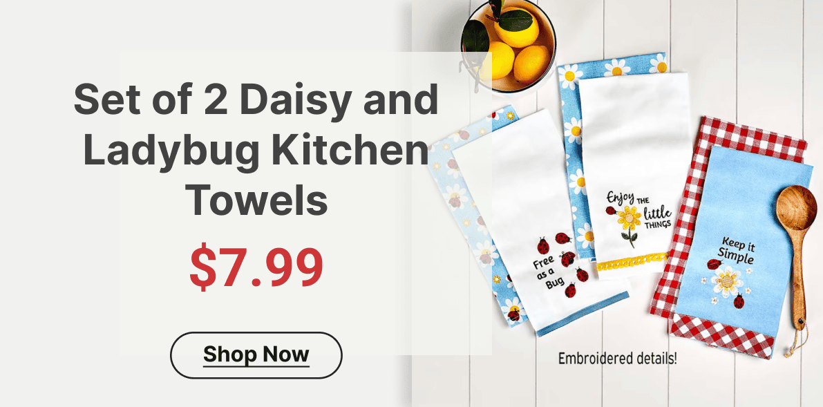 Set of 2 Daisy and Ladybug Kitchen Towels
