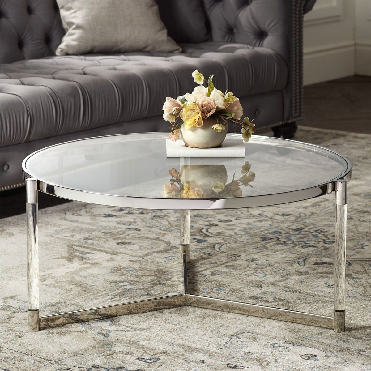 Stefania 36" Wide Silver and Acrylic Modern Coffee Table