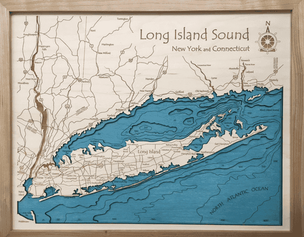 Image of Lake Art 3D Wooden Map - Long Island Sound