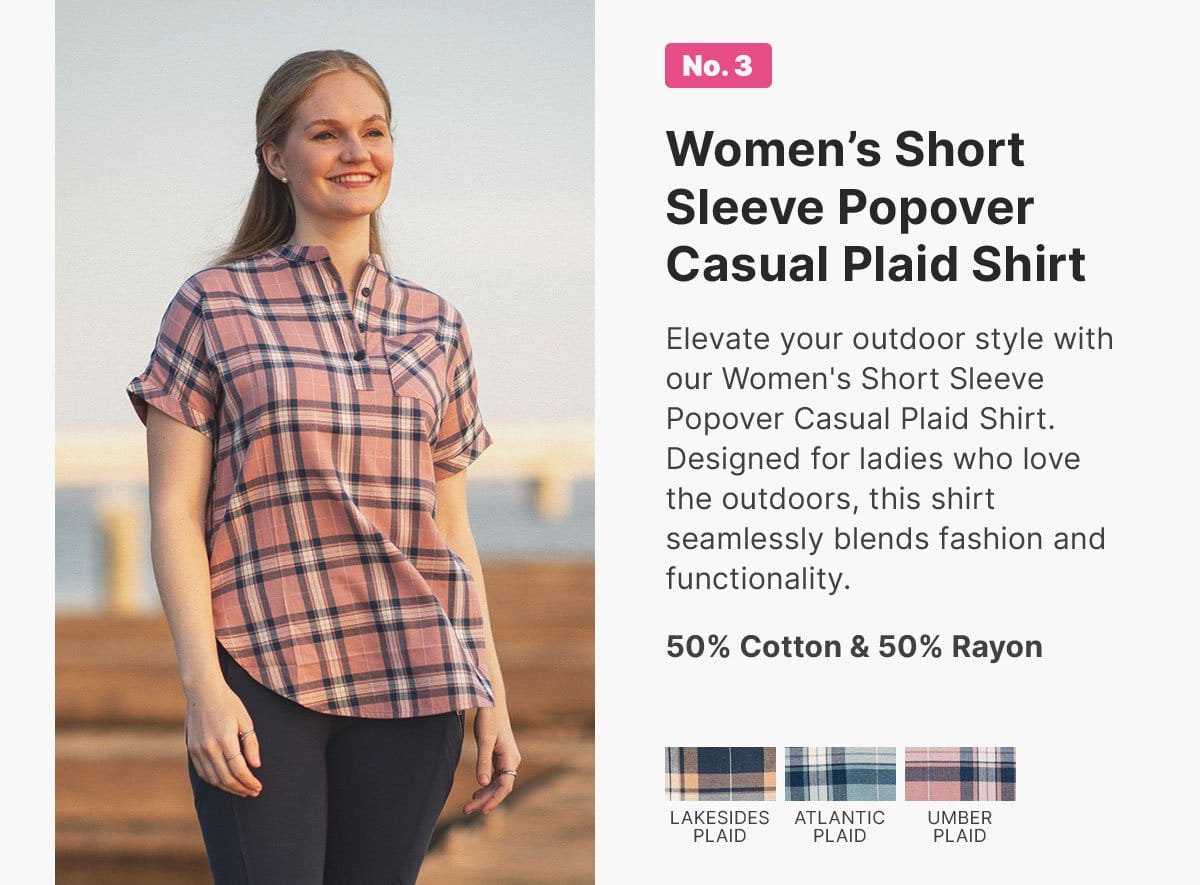 Women's Short Sleeve Popover Casual Plaid Shirt