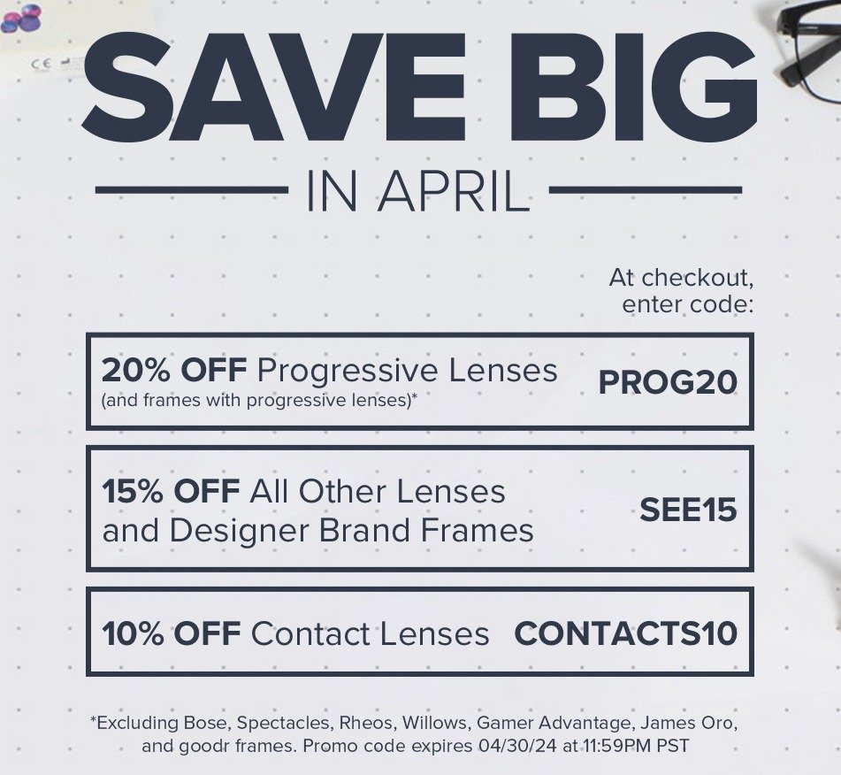 Save big in April - 20% off progressive lenses