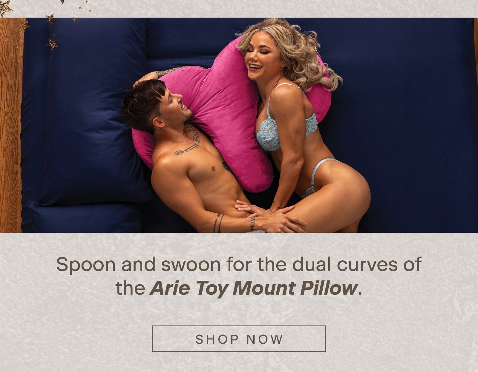 Arie – Spoon and swoon for the dual curves of the Arie Toy Mount Pillow.
