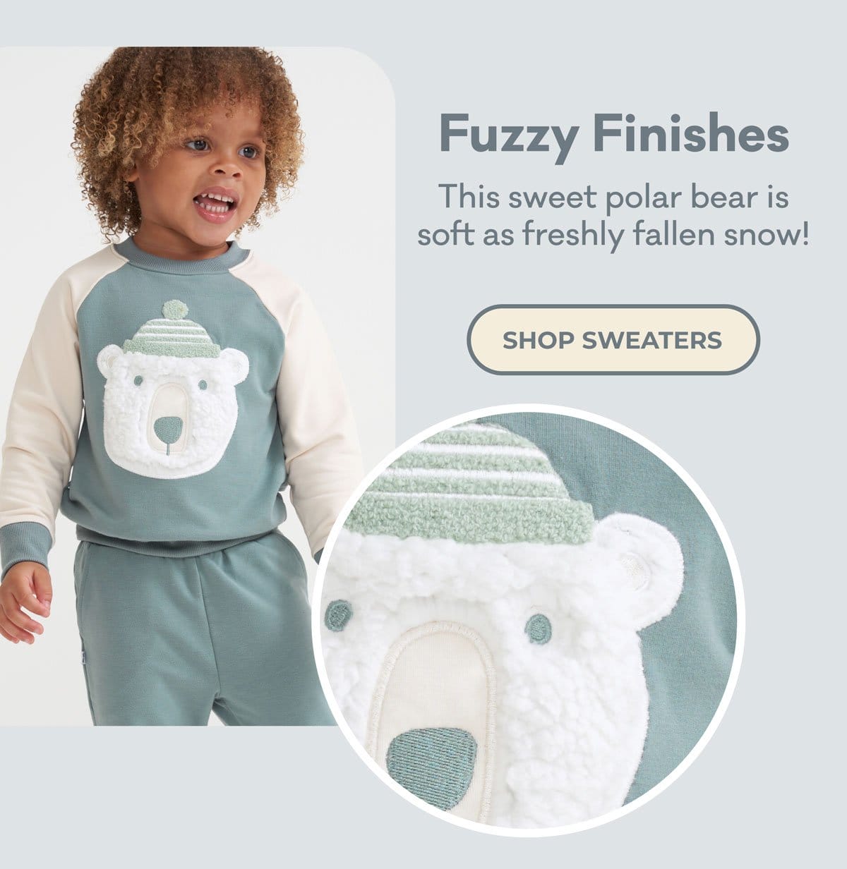 Fuzzy Finishes | This sweet polar bear is soft as freshly fallen snow! | SHOP SWEATERS