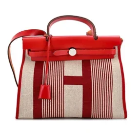 Hermes Herbag Zip H Vibration Toile and Leather 31 Neutral, Red, Multicolor