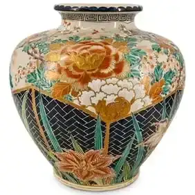 Rare 19th Century Imperial Satsuma Porcelain Gosu Blue Accented Vase