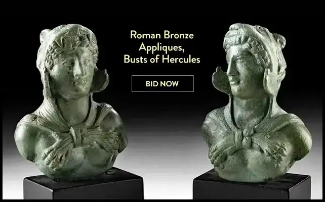 Roman Bronze Appliques - Busts of Hercules