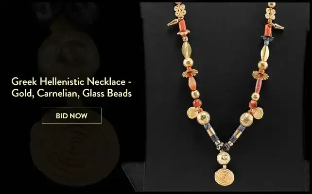 Greek Hellenistic Necklace Gold, Carnelian, Glass Beads