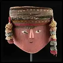 Chancay Polychrome Wood Mask w/ Textile Headdress