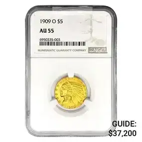 1909-O \\$5 Gold Half Eagle NGC AU55