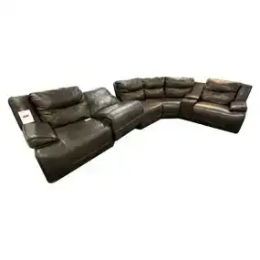 Dark Gray Leather Electronic Recliner Sectional