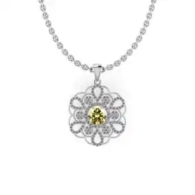 Certified 2.30 Ctw SI1/SI2 Natural Fancy Light Brown Yellow And White Diamond 14K White Gold Pendant 